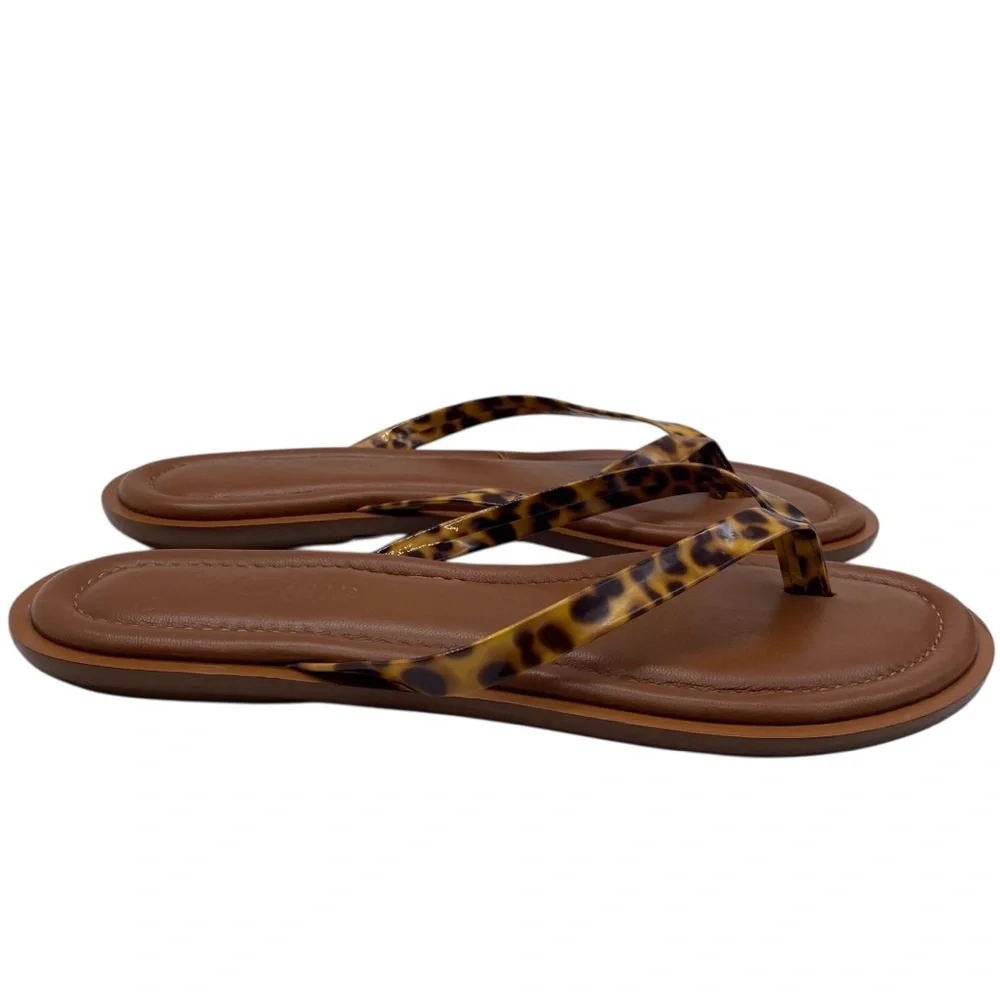 J. Crew Womens Shoes Leather Thong Sandals 6 Leopard Flat Casual Italy Slip On - Picture 2 of 9